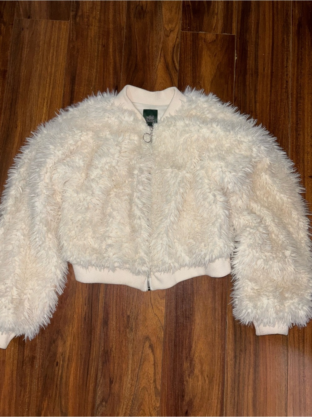 wild fable Cream Faux Fur Cropped Bomber Jacket